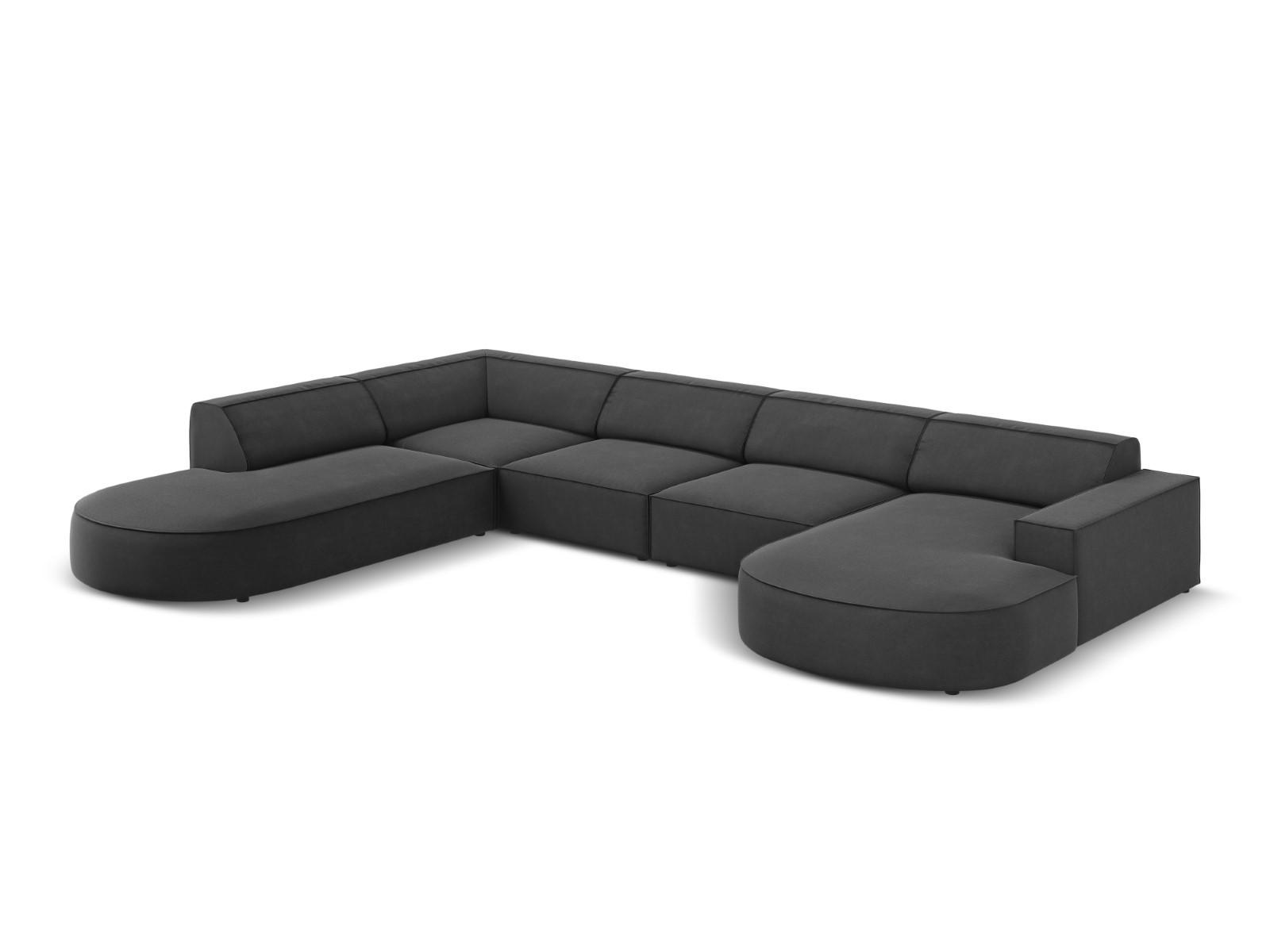 PANORAMASOFA links Jodie aus Samt grau 7 Sitzplätze - Grau, Textil (262/70/364cm) - Micadoni