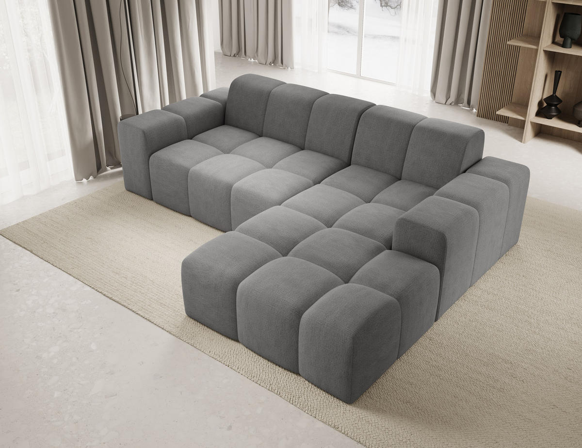 ECKSOFA Fogo mit Hocker, Couch L-Form, Sofa Rechts, Veloursstoff, 245x68x180 cm, Grau - Grau, Holz/Textil (245/180cm) - PROMETO Möbel