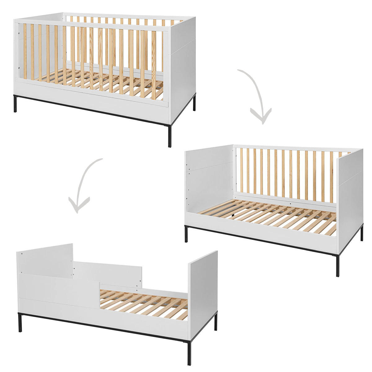 DJEČJI KREVETIĆ 70/140 Lumi Crno-bijelo - bijela, drvni materijal (70/140cm) - Petits-meubles