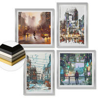 WANDBILDER 4er Set - 50x50 cm & 40x60 cm Silberner Rahmen - Moderne, farbenfrohe Städte mit Charakteren - Silberfarben, Kunststoff (50/50cm) - ArtPrintCave
