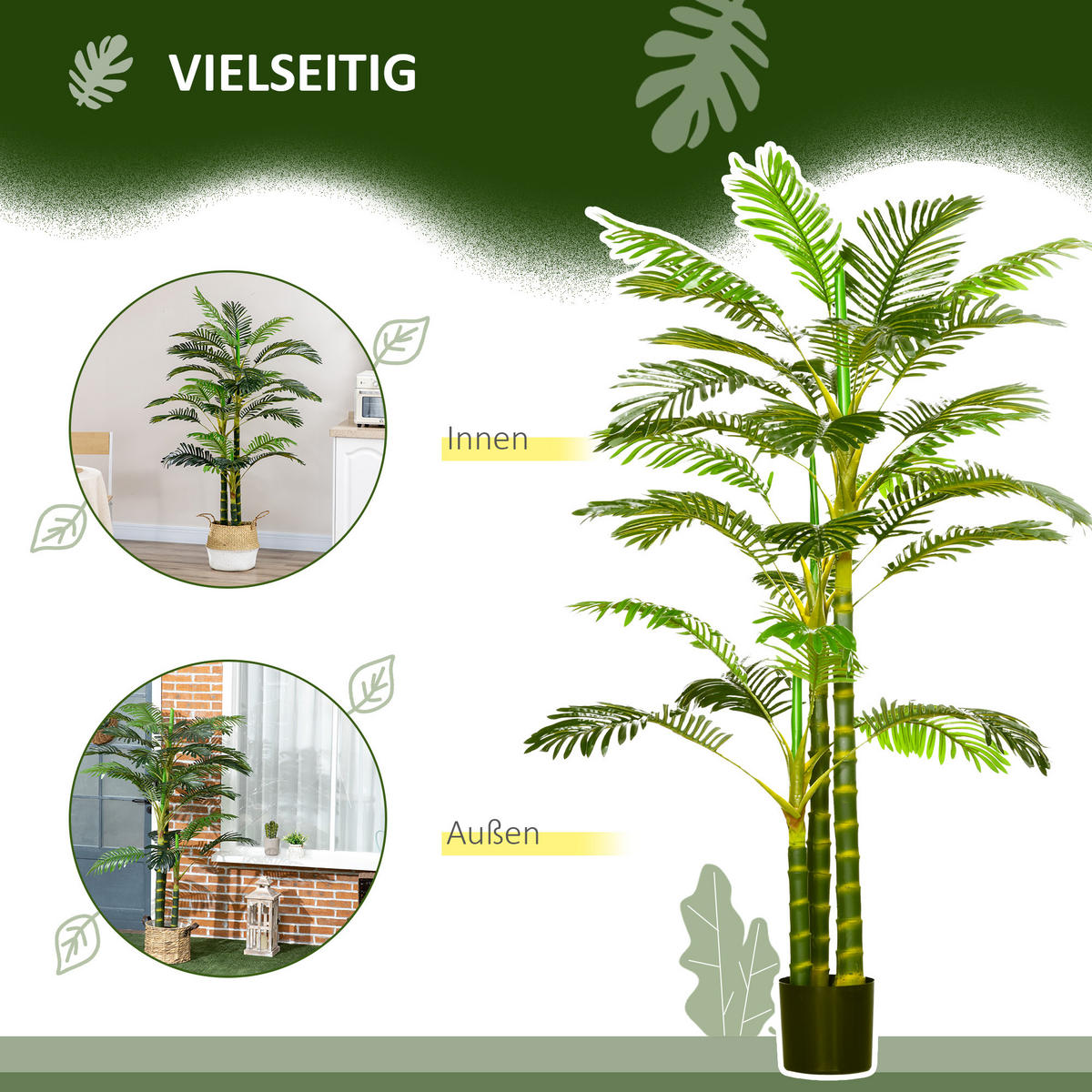 KÜNSTLICHE PALME 190 cm Kunstpflanze - Grün, Kunststoff (190cm) - HOMCOM
