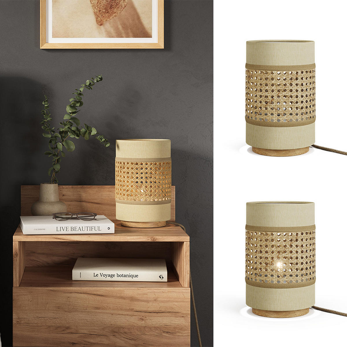 TISCHLAMPE Morten Rattan/Creme 17.5 x 26.5 cm - Creme/Braun, Holz (17.5/17.5/26.5cm) - Vicco