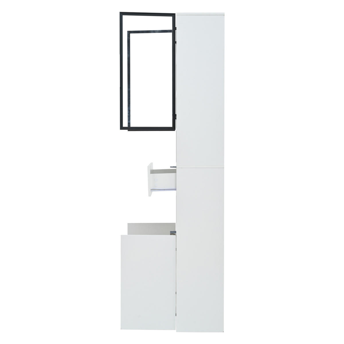 VITRINE LED Glas Hochschrank 2 Türen Schubladen Weiß - Weiß, Holzwerkstoff (70/200/30cm) - FLIEKS