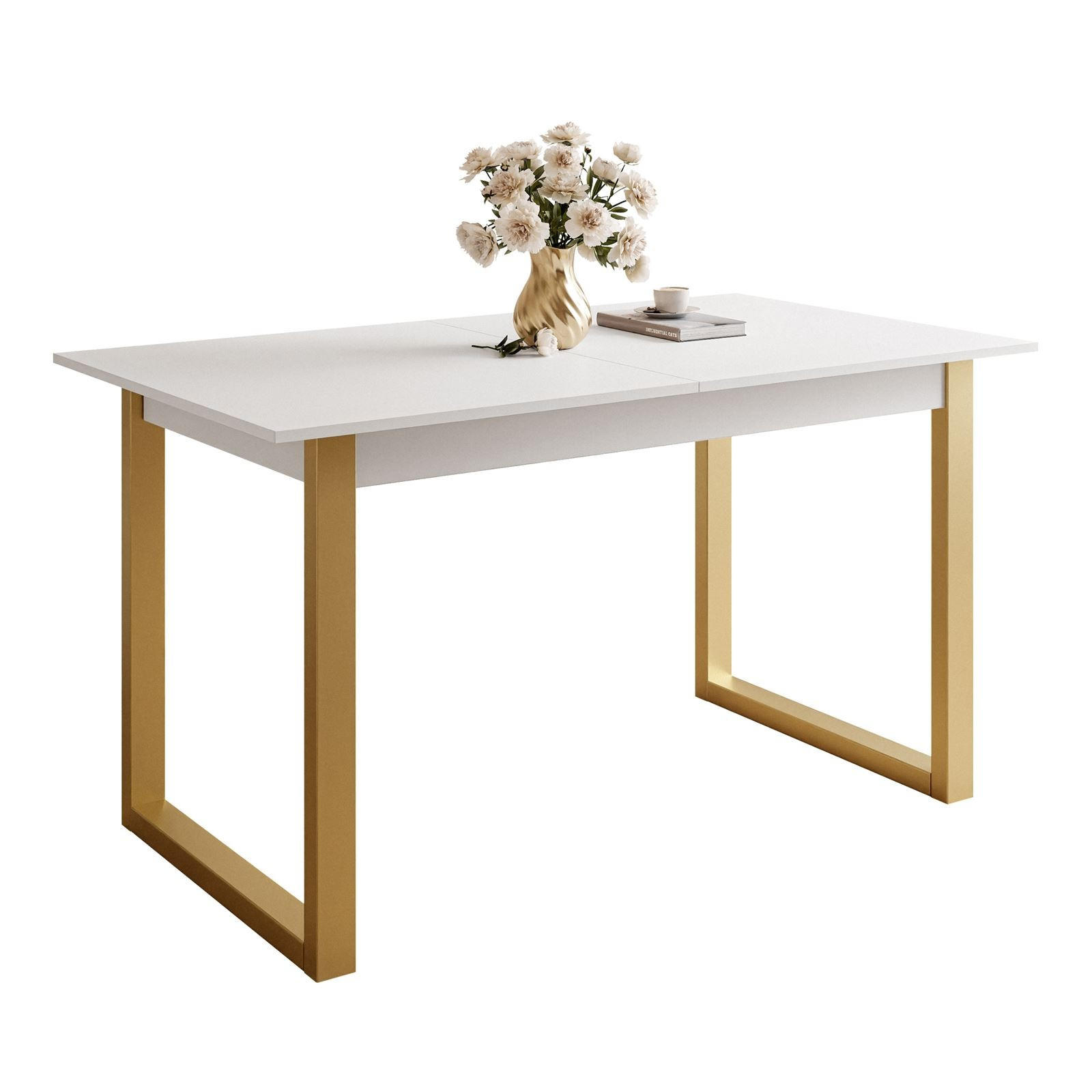 ESSTISCH ARTON GOLD II 140-195 cm für 6-8 Personen - Goldfarben/Weiß, Holzwerkstoff/Metall (140/80/77cm) - Lookway