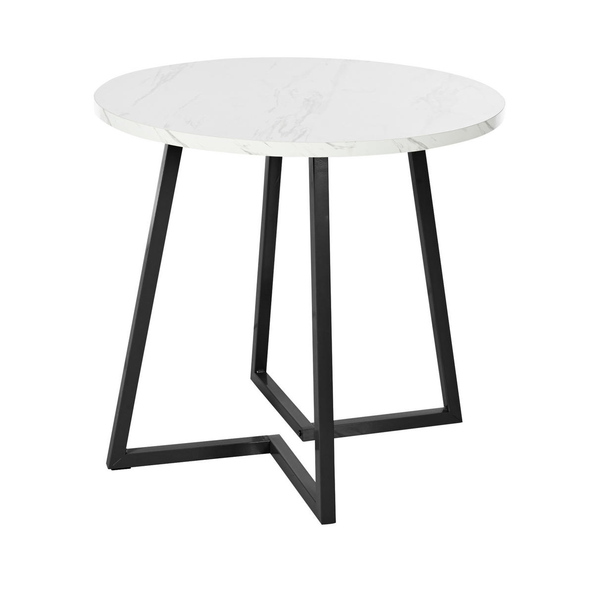 ESSTISCH 80x80x75 cm in Weiß und Schwarz aus MDF mit Marmormuster auf stabilem Metallgestell - Schwarz, Holzwerkstoff (80/80/75cm) - Modfu