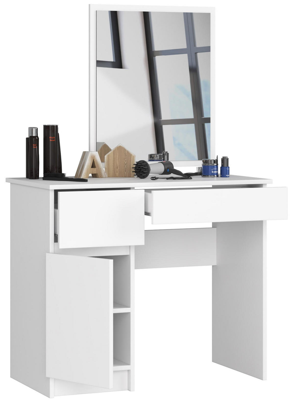 MĂSUȚĂ de machiaj cu oglindă - alb, compozit lemnos (90/142/50cm) - RAUMHIRSCH FURNITURE