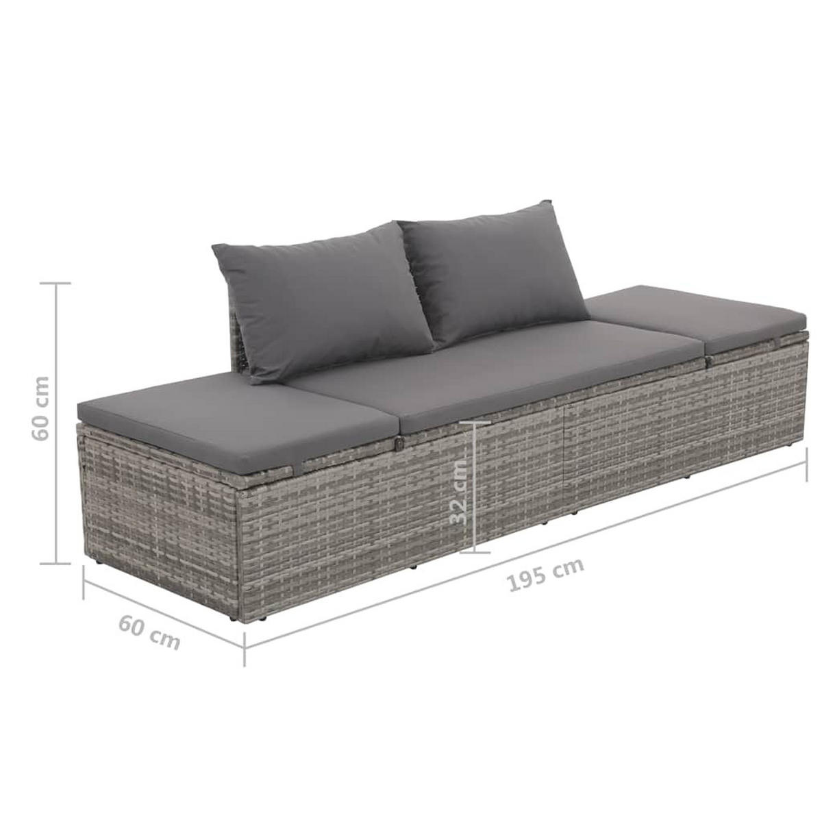 GARTENBETT Grau 195/60 Cm Poly Rattan - Dunkelgrau/Grau, Kunststoff/Textil (60/60/195cm) - vidaXL