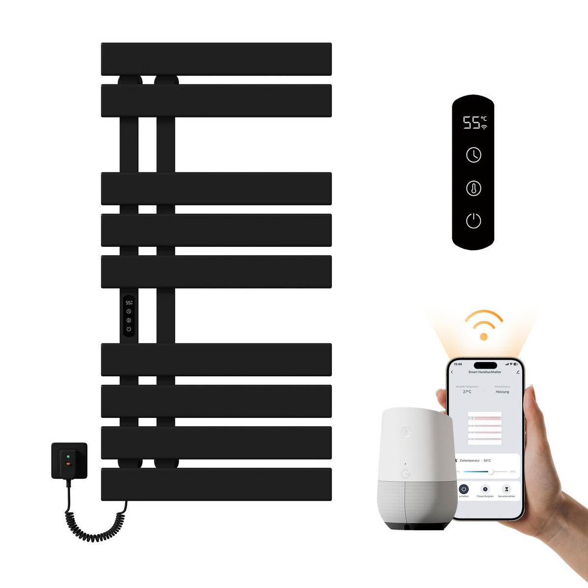 HEIZKÖRPER Elektrisch WLAN Thermostat Schwarz 100/50 cm - Schwarz, Metall (50/100/11cm) - EMKE