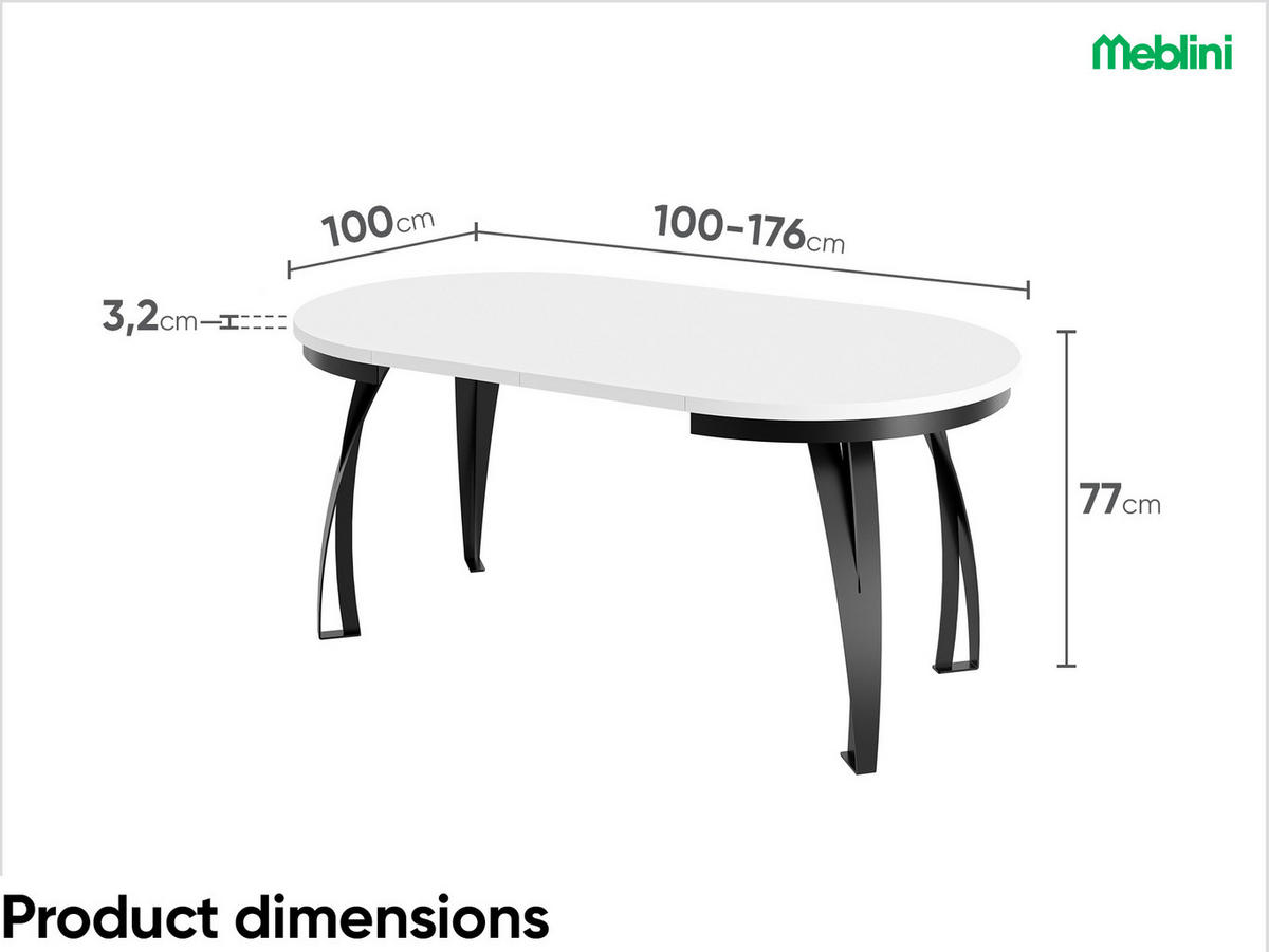 ESSTISCH LUNGA - Schwarz/Weiß, Holzwerkstoff (100/100/77cm) - Meblini