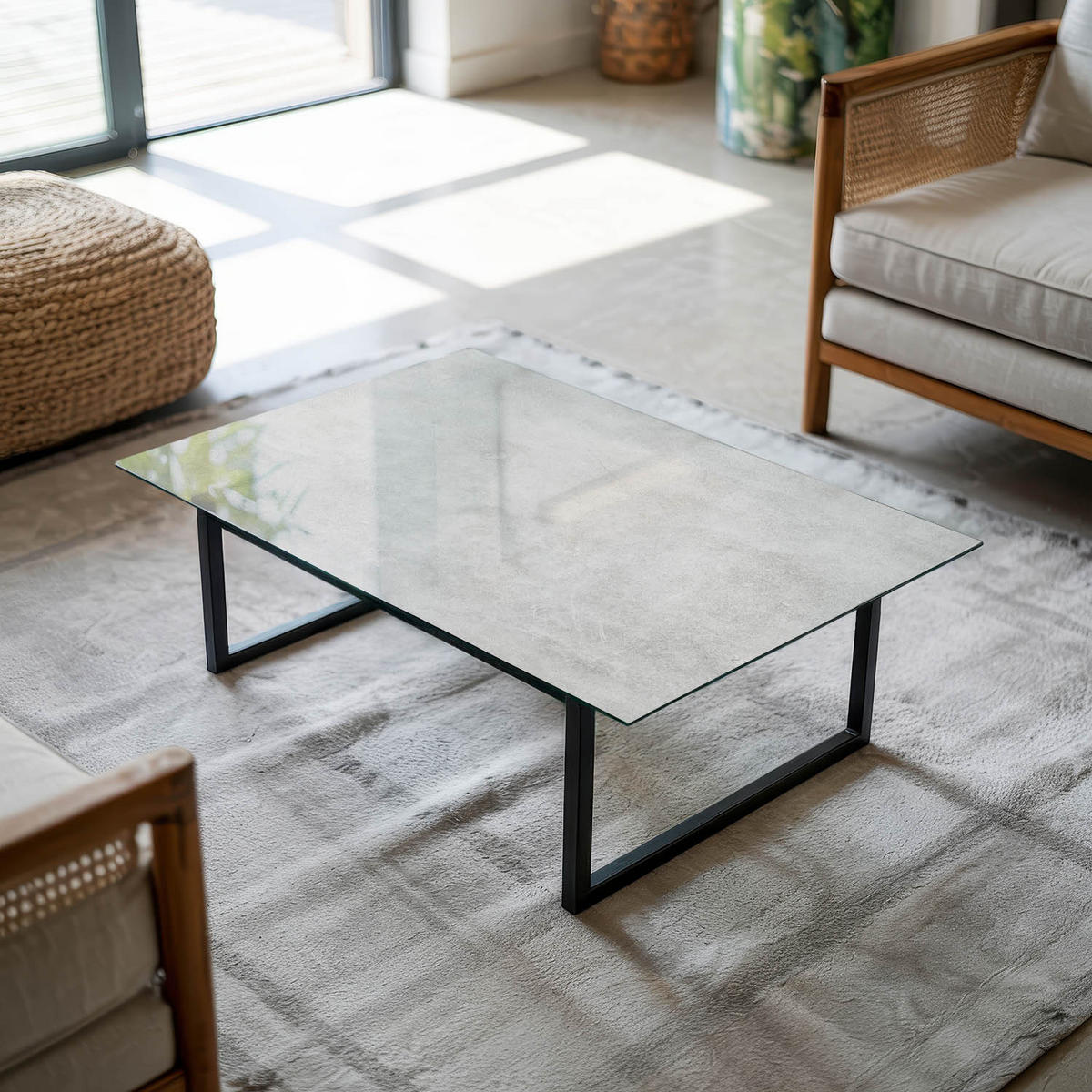 TISCHPLATTE 80x60 cm Betonoptik mit Rissen - Silberfarben/Grau, Glas (80/60/0.4cm) - TULUP