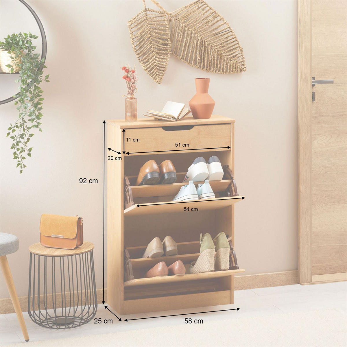 SCHUHSCHRANK BASIL braun - Braun, Holz (58/93/25cm) - IDIMEX