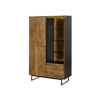 VITRINE Mango / Altholz 110x47x182 schwarz / natur lackiert DAVIS #31 - Schwarz, Holz (110/182/47cm) - Massivmoebel24
