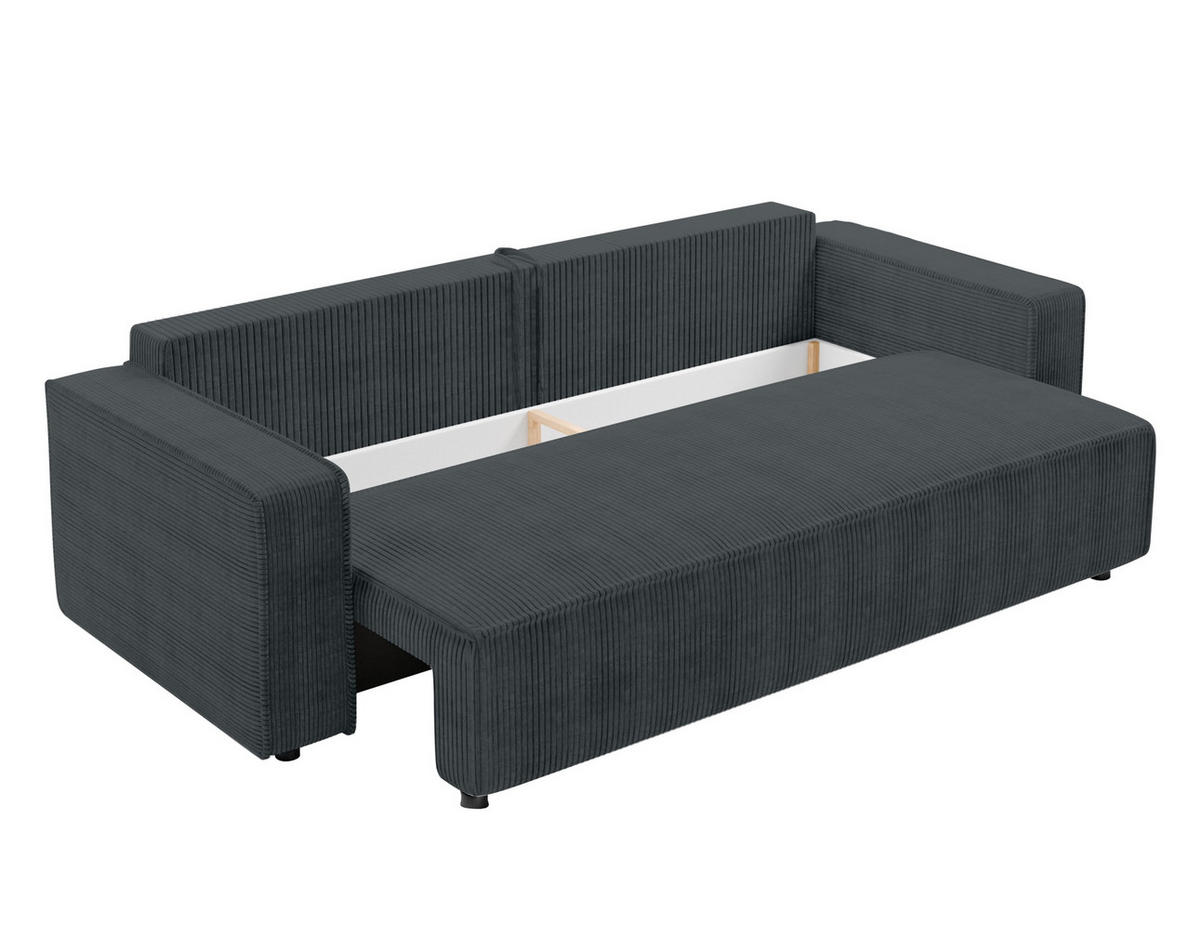 BIGSOFA Aydin Sofa Grau 238/94/85 cm Cord mit Schlaffunktion Bettkasten - Schwarz/Grau, Kunststoff/Textil (238/85/94cm) - AX Living