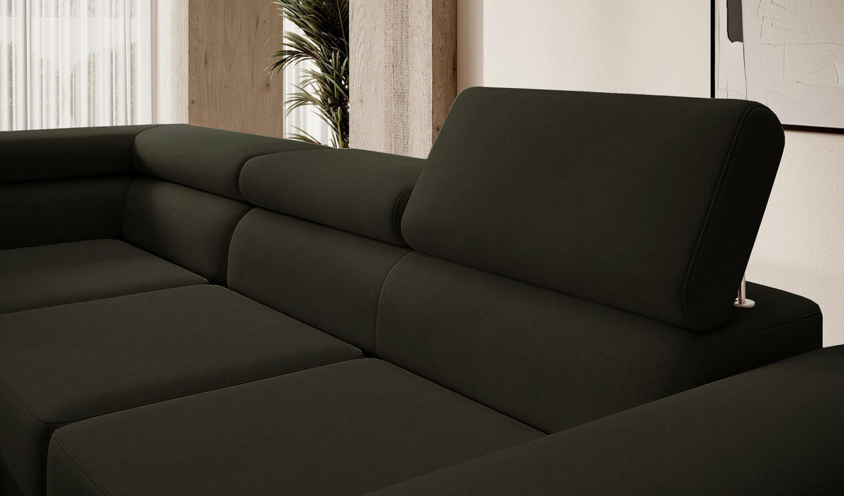 ECKSOFA Stevil Olivgrün Velours - Silberfarben/Olivgrün, Textil/Metall (275/203cm) - Selsey