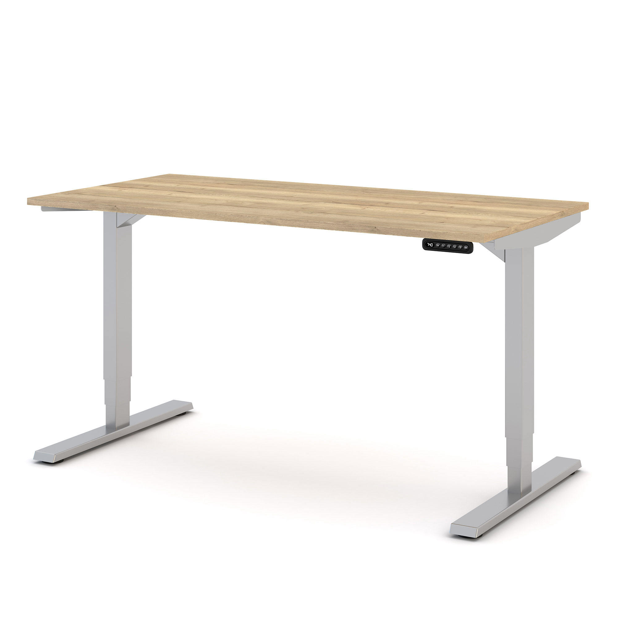 SCHREIBTISCH Elektrisch höhenverstellbarer Schreibtisch Y-Line Eiche Natura Weißaluminium 140/70/62-127cm - Weiß Hochglanz/Silberfarben, Holzwerkstoff/Metall (70/140/127cm) - ASSMANN