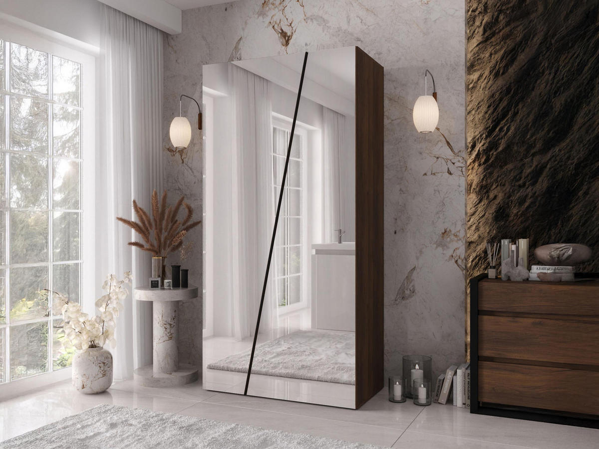 DREHTÜRENSCHRANK Zen 2L 100 cm - Nussbaumfarben/Schwarz, Holzwerkstoff/Kunststoff (100/202/50cm) - MIRJAN24