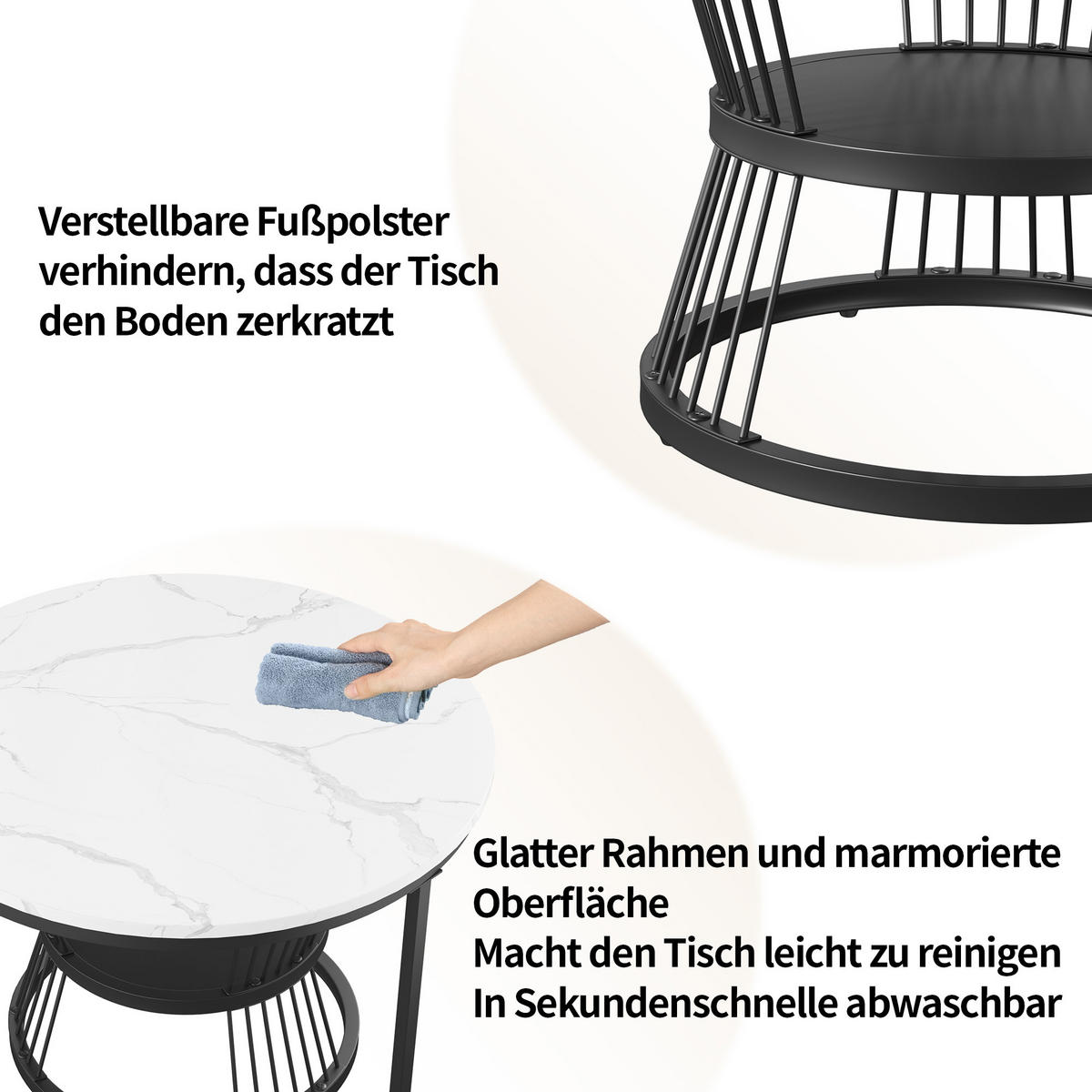 WOHNZIMMER tisch rund 2er Set, Couchtisch mit Marmoroptik für Wohnzimmer - Schwarz, Metall (70/70/45cm) - PARAFTA HOME