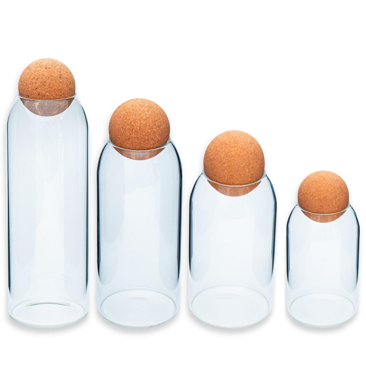 AUFBEWAHRUNGSBEHÄLTER Set mit Kork-Kugel (4-tlg.) - Transparent, Glas (9/29/9cm) - Intirilife