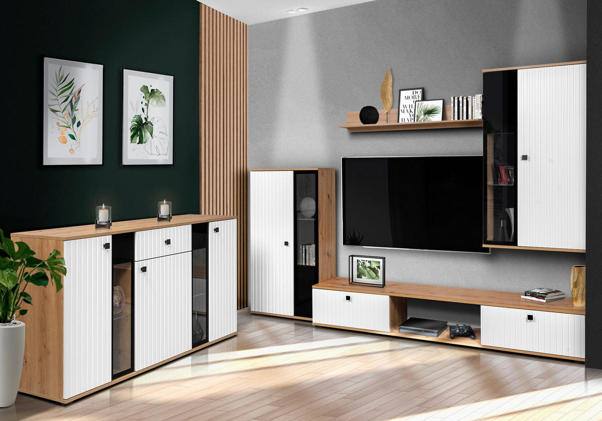 SIDEBOARD Formilo Artisan Eiche, Weiß 140,4/80/40,2 cm – Kommode mit Rillen - Hellbraun/Weiß, Holzwerkstoff/Kunststoff (140/80/40cm) - AX Living