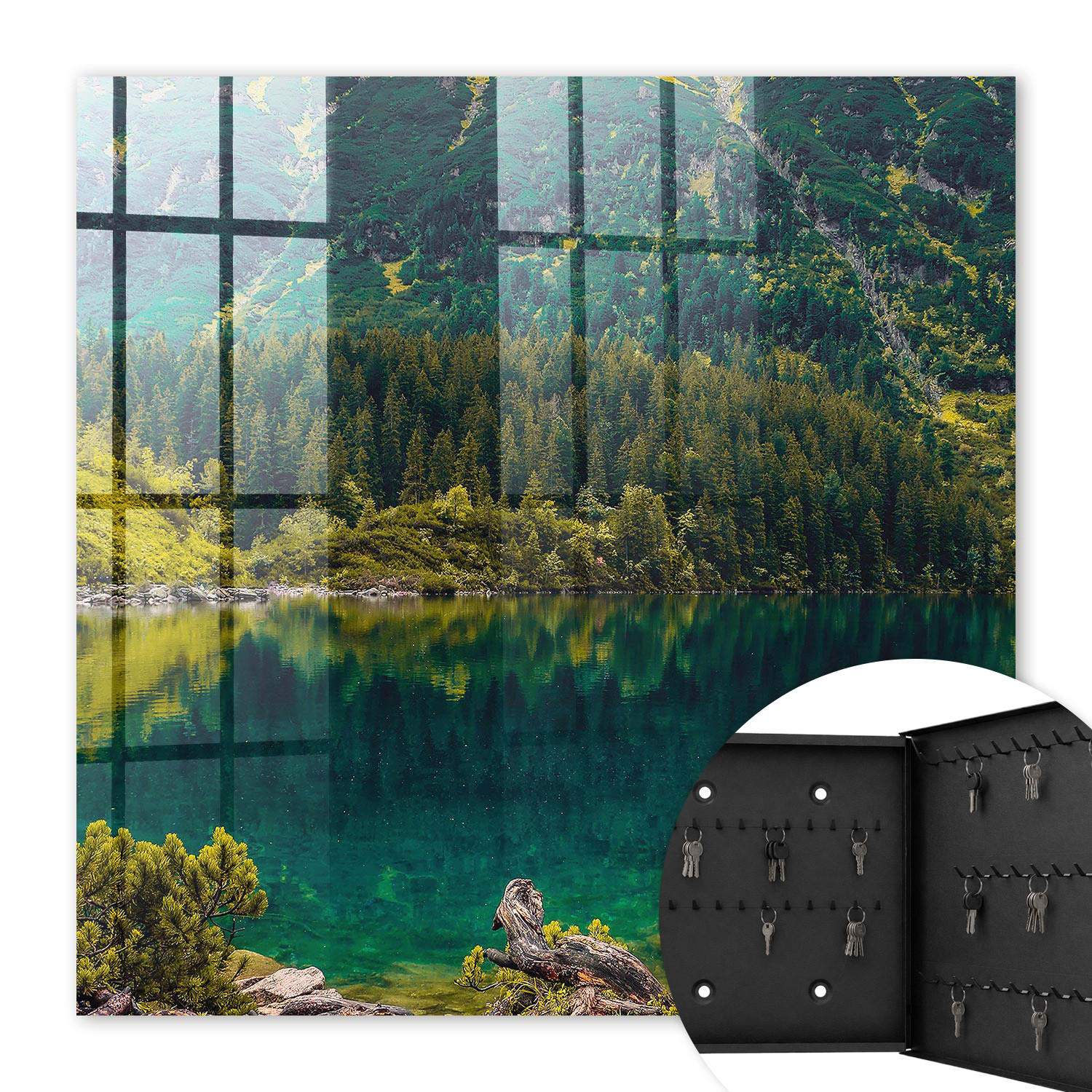 SCHLÜSSELBOX Schwarz 30x30 cm- Türöffnung nach rechts - Bergidylle - Grün, Metall (30/30/5cm) - TULUP