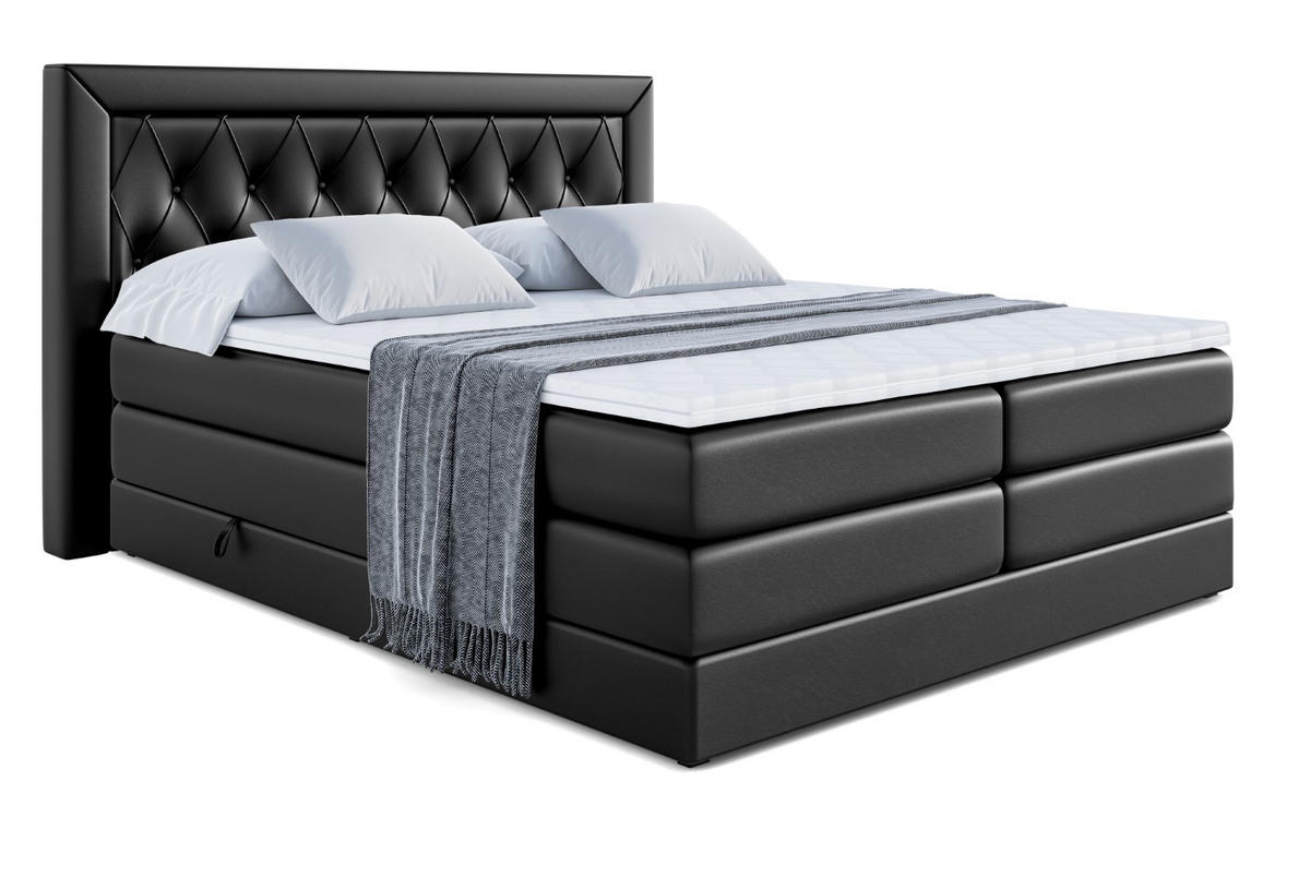 BOXSPRINGBETT NOEL KING - 200 x 200 - H3/H4 - Schwarz Hochglanz - Schwarz Hochglanz, Holzwerkstoff (200/200cm) - ALTDECOR