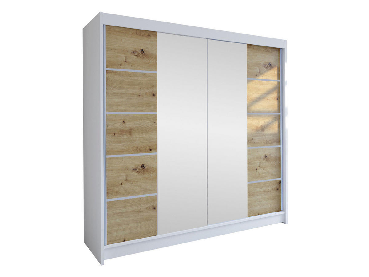 SCHWEBETÜRENSCHRANK Talin V - Silberfarben/Eiche Artisan, Holzwerkstoff/Metall (180/215/58cm) - MIRJAN24