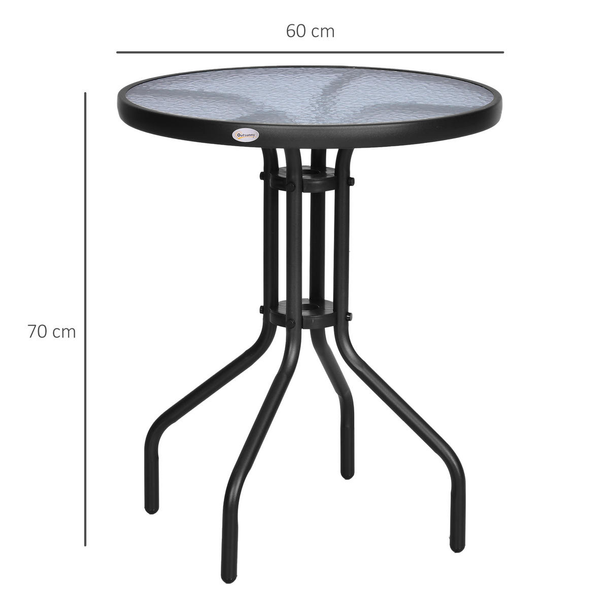 GARTENTISCH, Schwarz, Metall - Ahornfarben/Schwarz, Kunststoff/Metall (60/60/70cm) - Outsunny