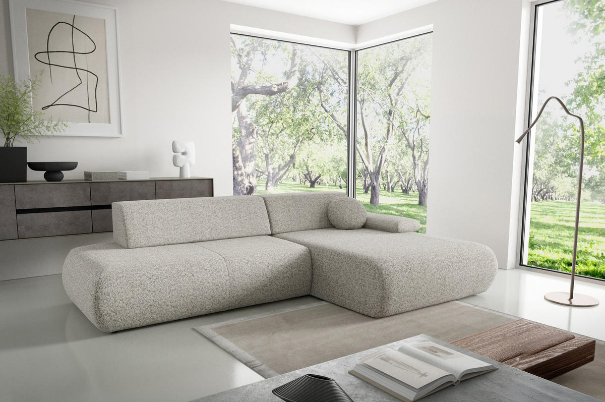 ECKSOFA DELTA R-S Hellgrau Geflochtener Stoff mit Schlaffunktion - Hellgrau, Holz (286/173.5cm) - MASSENO