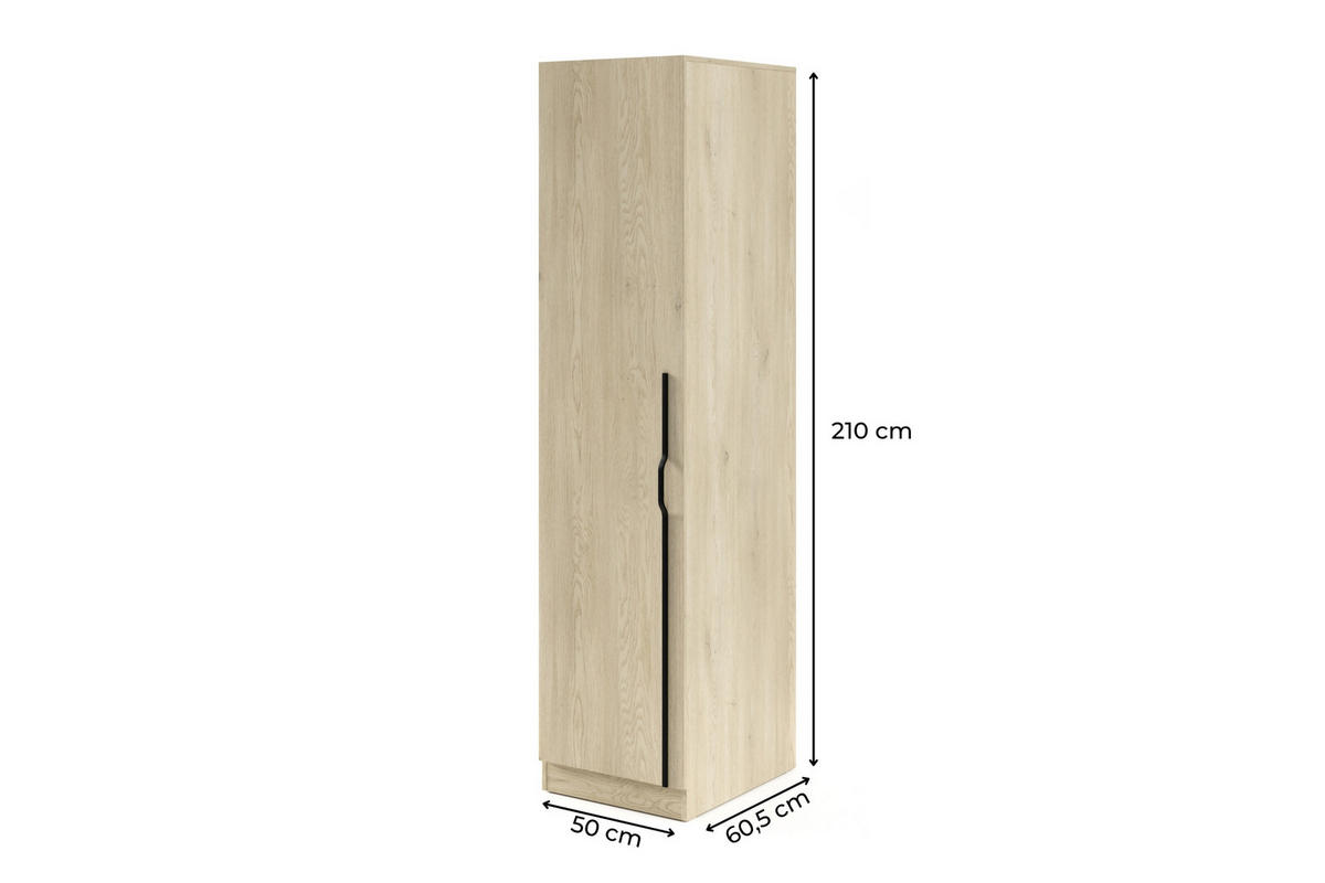 DREHTÜRENSCHRANK BRISSO BR5 50/210/60,5 cm in Eiche Ceremona mit Metallgriffen - Eichefarben, Holzwerkstoff/Metall (50/210/61cm) - Deine Möbel 24