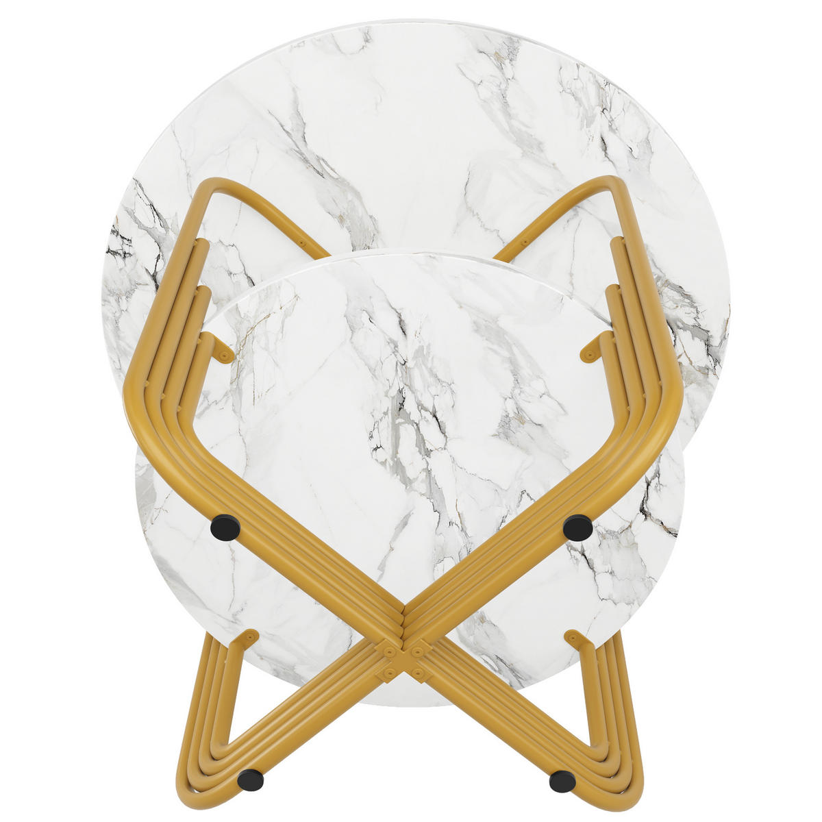 ESSTISCH rund 80/80/76 cm Gold MDF in Marmoroptik mit Ablage - Goldfarben, Holzwerkstoff (80/80/76cm) - OKWISH