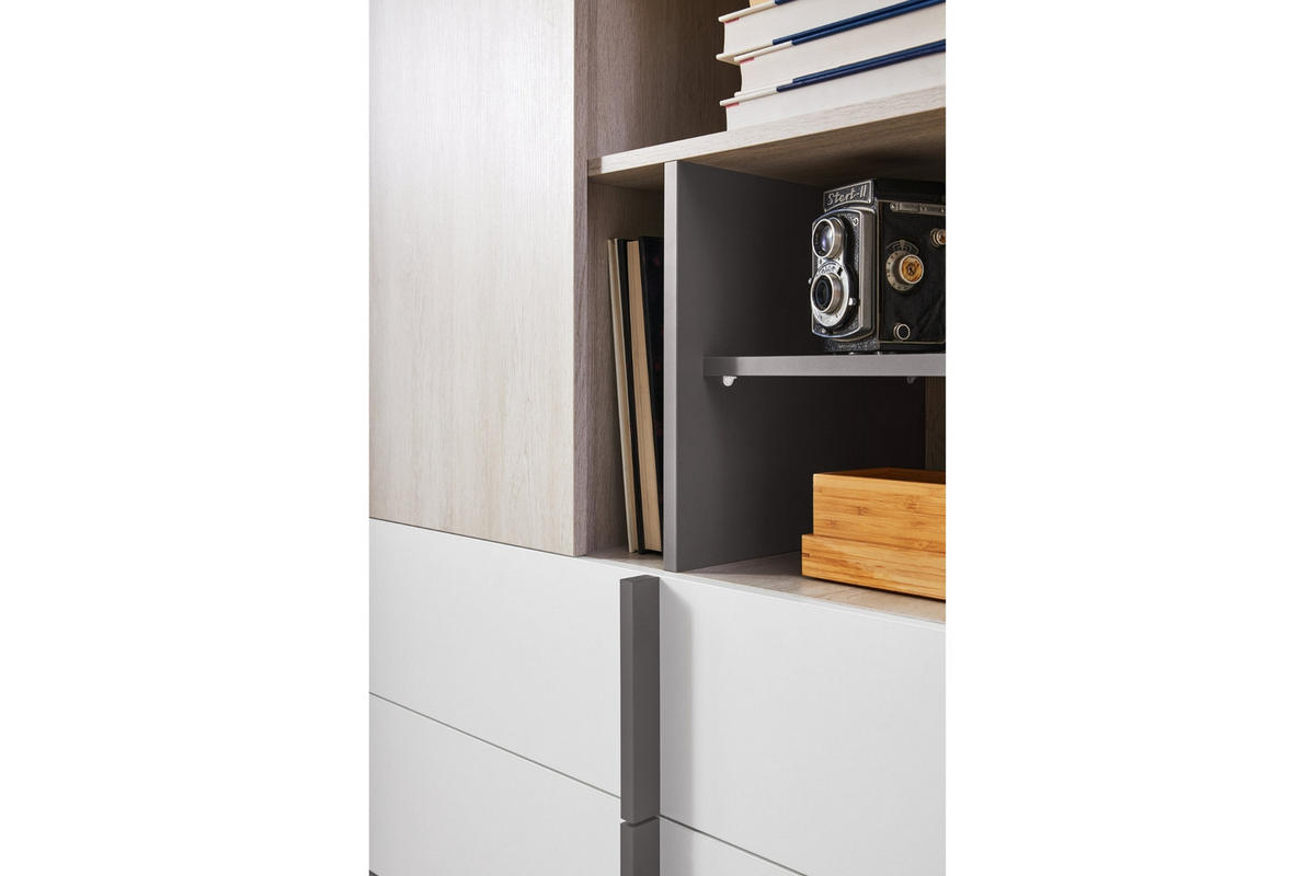 KINDERKOMMODE REMI 08 90 cm breit in Eichenweiß / Weiß Matt / Anthrazit - Eichefarben/Anthrazit, Holzwerkstoff (90/90/43cm) - Deine Möbel 24