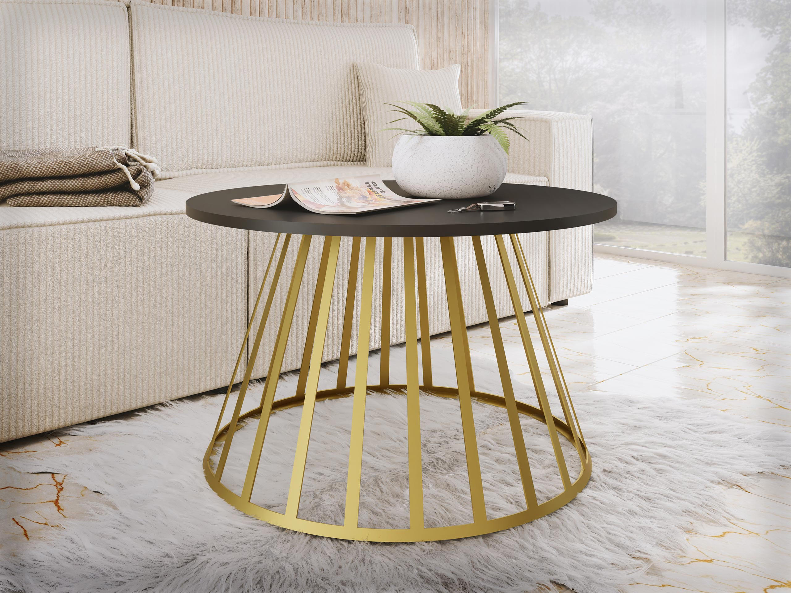COUCHTISCH Mokod - Goldfarben/Schwarz, Holzwerkstoff/Metall (75/75/45cm) - MIRJAN24