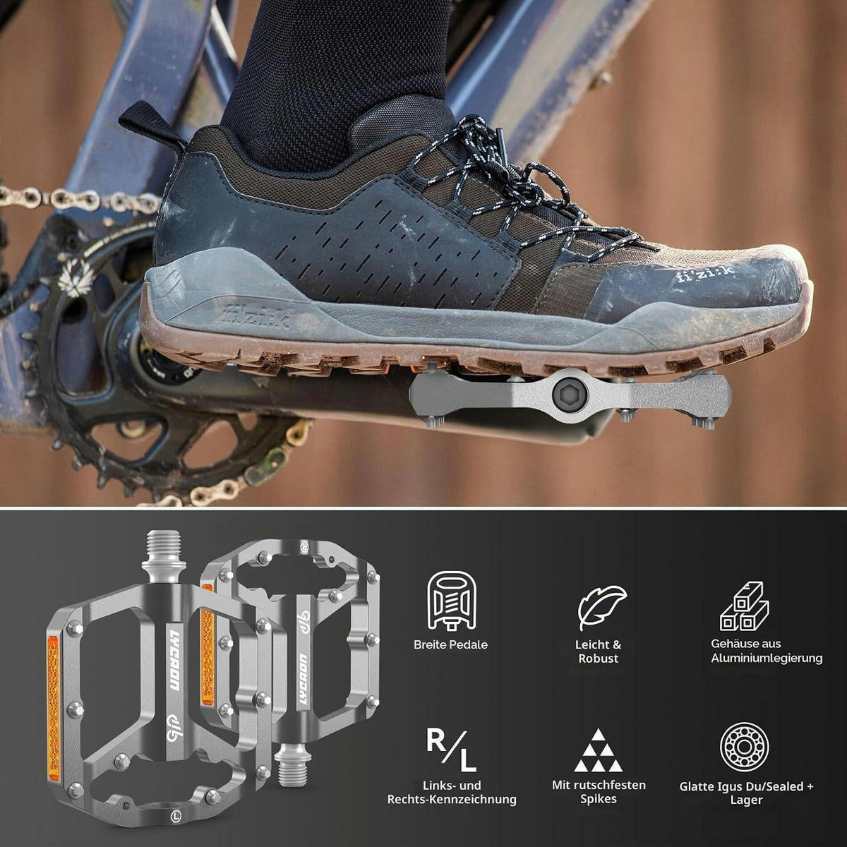 FAHRRADPEDALE Aluminium CNC Titangrau 9/16'' 3 Lager - Grau, Metall (9.7/1.8/10.4cm)