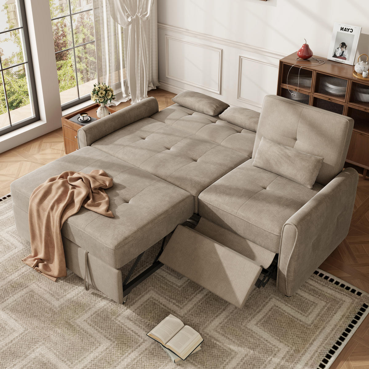SCHLAFSOFA 3-Sitzer 3-in-1 ausziehbar Chenille, DE-42933, Braun - Braun, Metall (176/83/148cm) - ComfortXL
