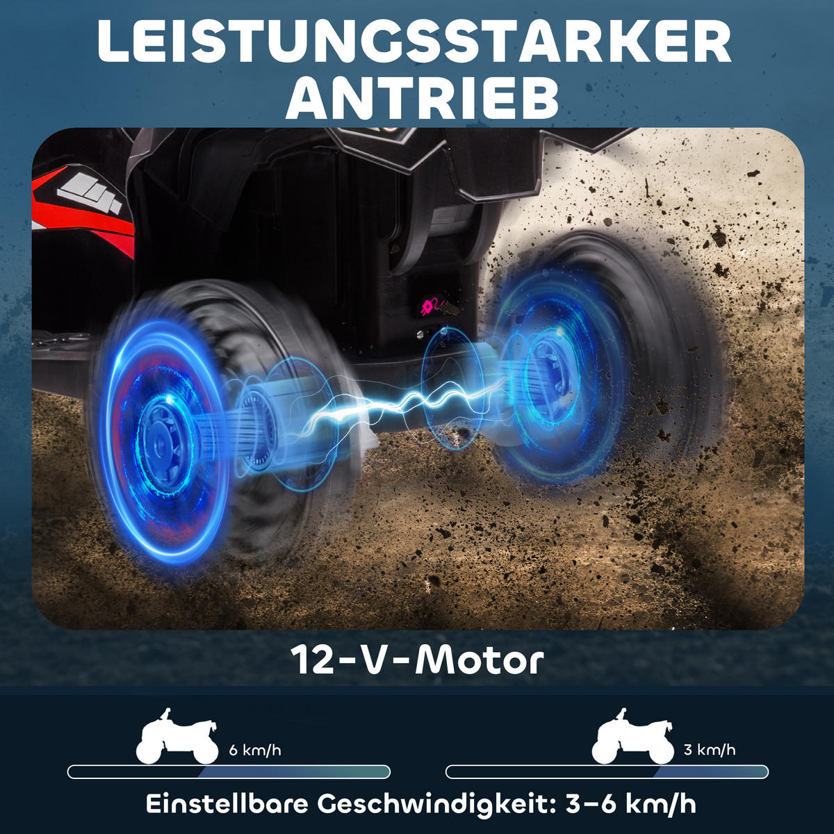 ELEKTRO Quad für Kinder, 12V Kinder Quad mit USB-Anschluss, Rot - Rot, Metall (83/53/55.5cm) - HOMCOM