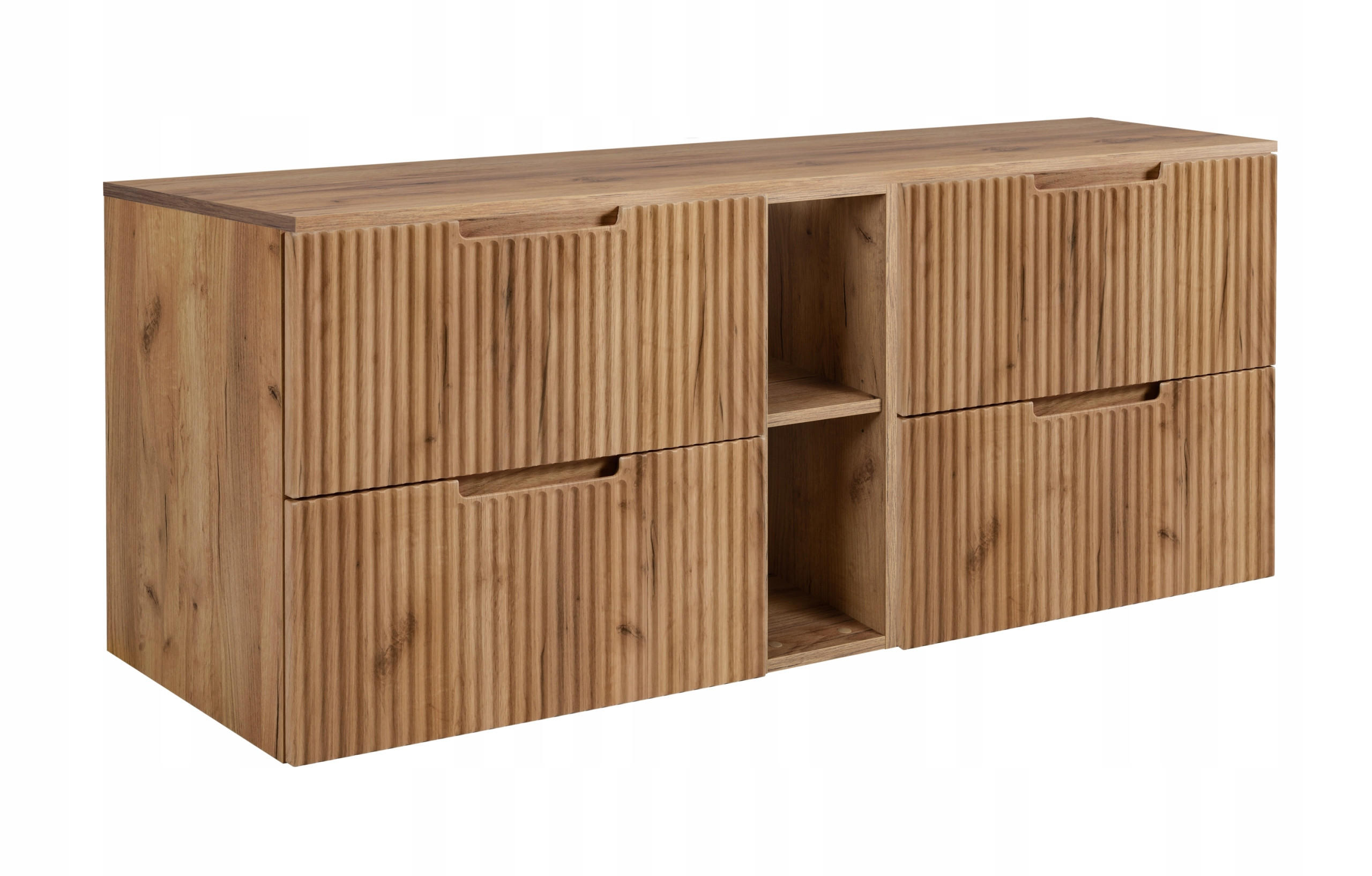 WASCHBECKUNTERSCHRANK VENA 140 cm mit Arbeitsplatte Farbe: Eichen Craft mit einem Regal Gerillte Vorderseite Eichen Craft - Eichefarben, Holzwerkstoff (140/58/46cm) - Rodan