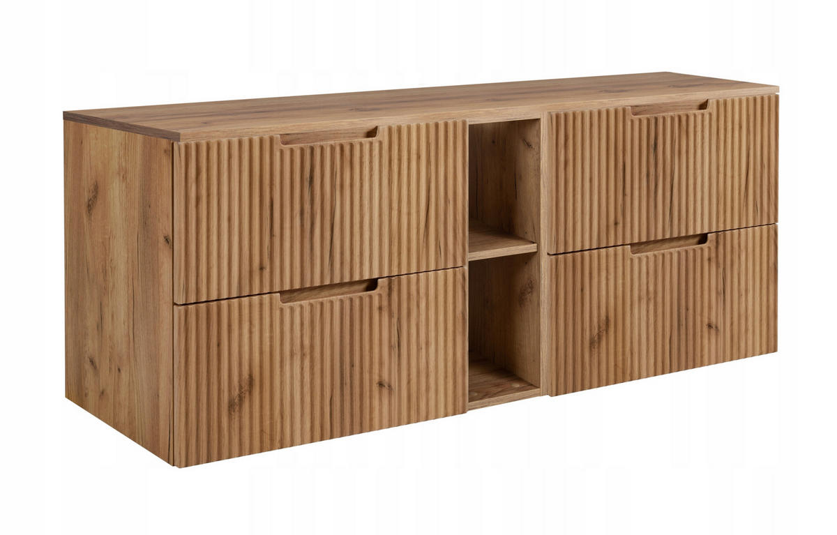 WASCHBECKUNTERSCHRANK VENA 140 cm mit Arbeitsplatte Farbe: Eichen Craft mit einem Regal Gerillte Vorderseite Eichen Craft - Eichefarben, Holzwerkstoff (140/58/46cm) - Rodan