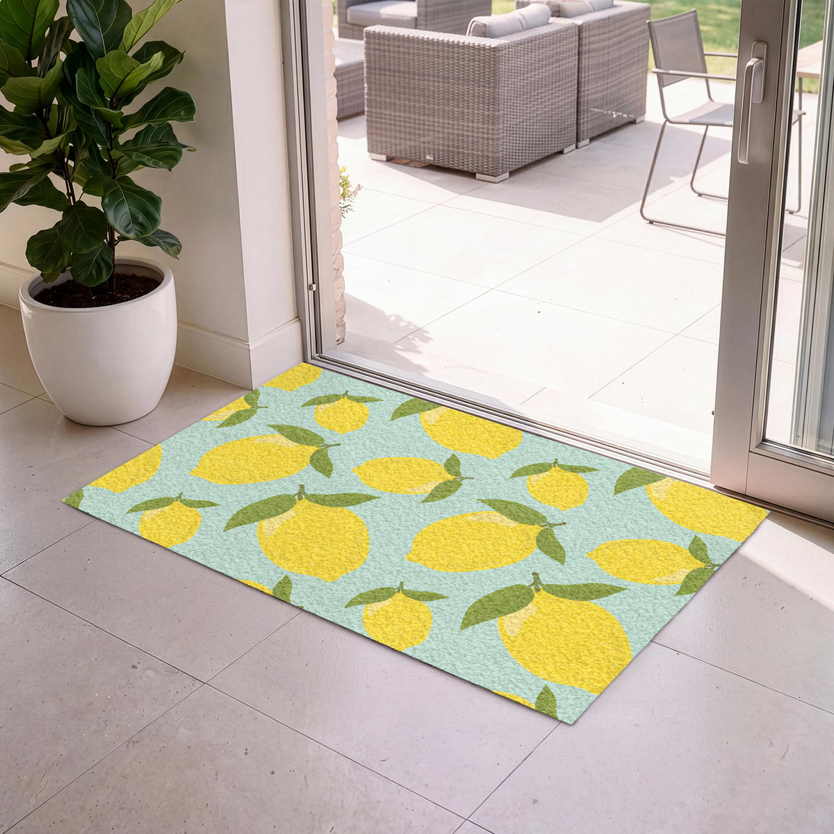ROHOŽKA Citrony vzor - Žlutá - Modrá - Vzor - Ovoce 120x80 cm - žlutá, textil/umělá hmota (120/0.4cm) - MuchoWow