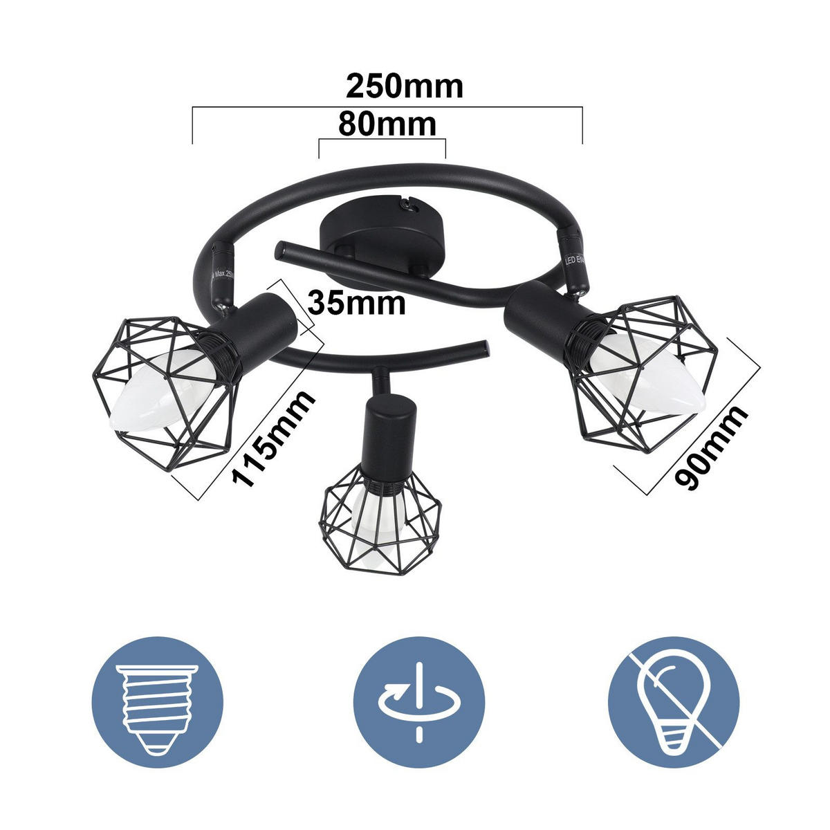 STRAHLER Field 20/25/28 cm - Schwarz, Metall (20/25/28cm) - Nettlife
