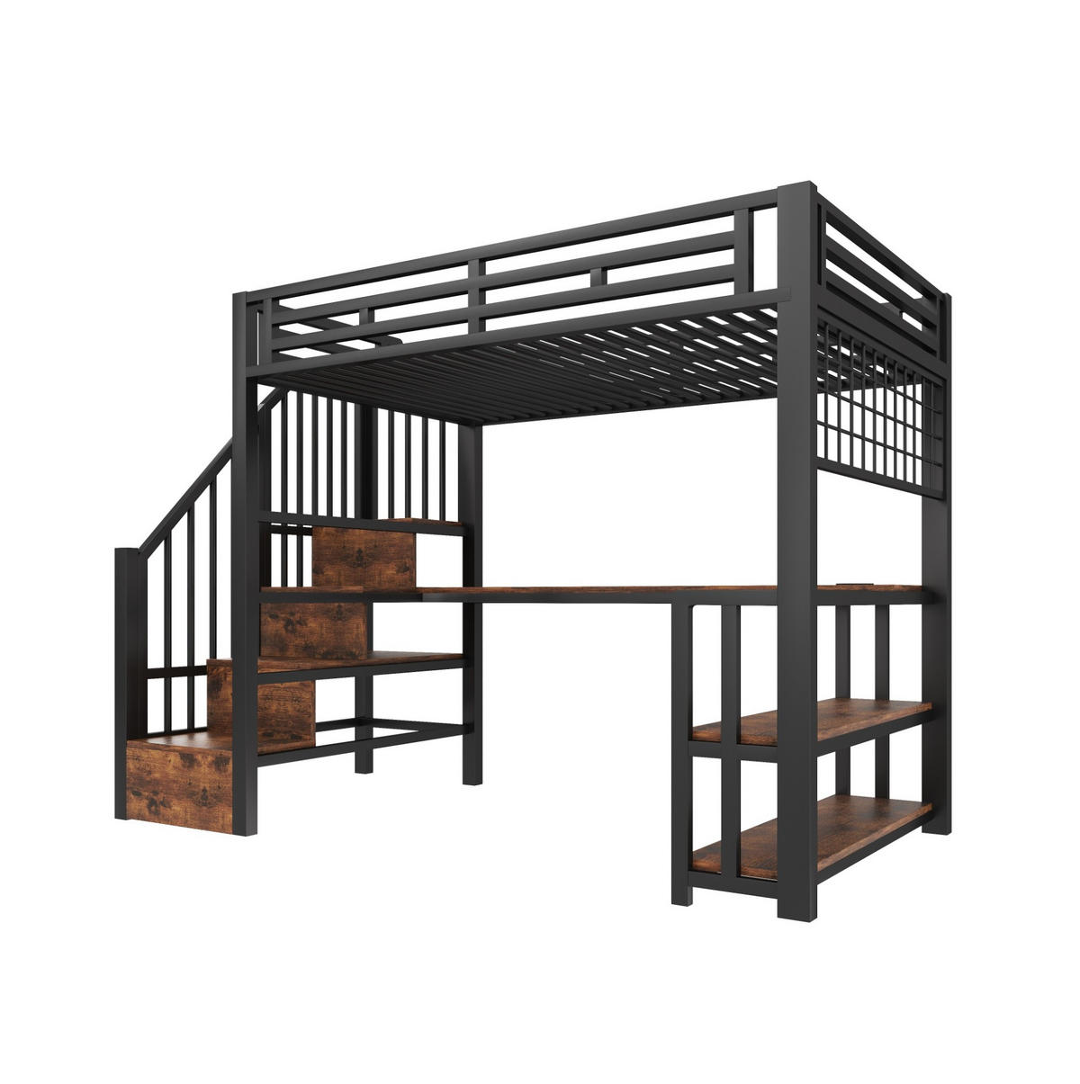 HOCHBETT 90/200 cm, Schwarz mit Schreibtisch, LED-Lichtleiste - Schwarz, Metall (90/200cm) - MIVRAY