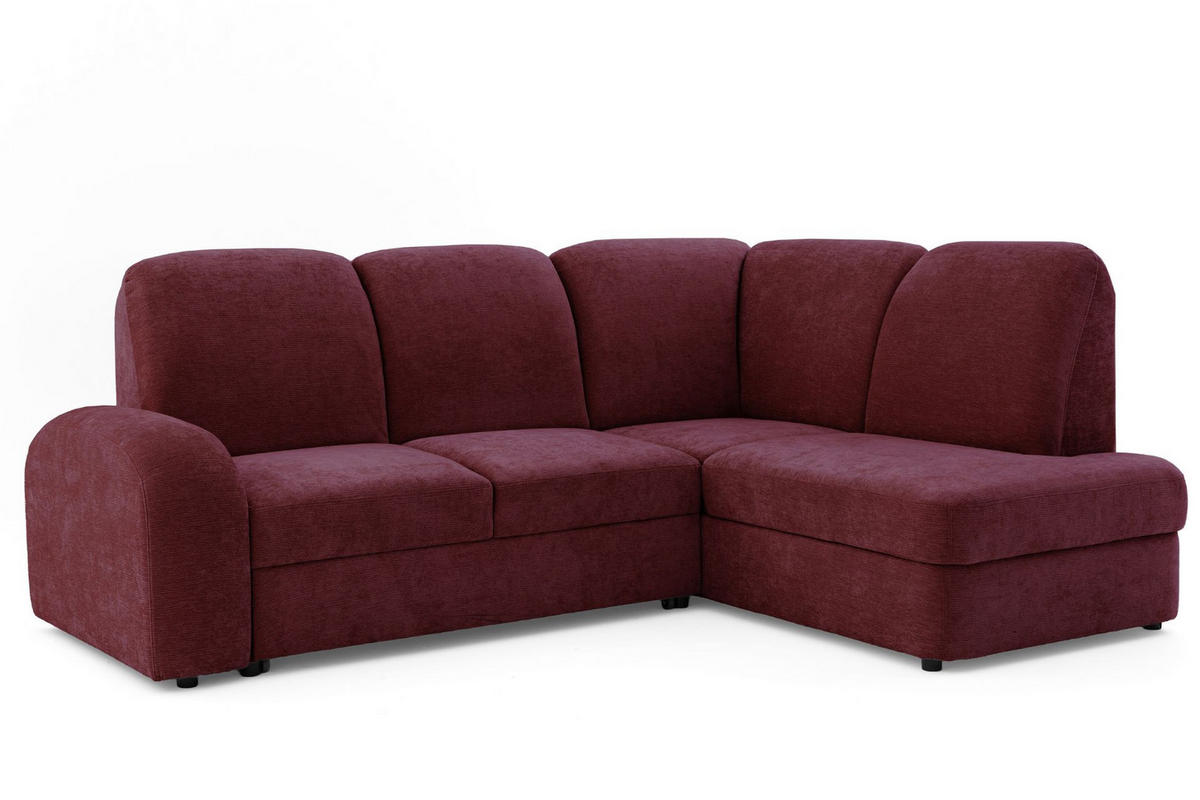 ECKSOFA VIBE L Rechts mit Schlaffunktion 129x205 Chenille Bordeaux - Bordeaux/Schwarz, Holz/Kunststoff (250/186cm) - Muffo