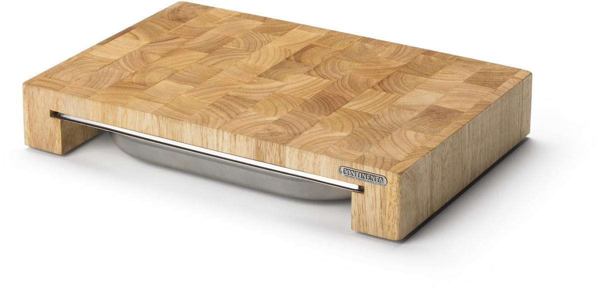 SCHNEIDEBRETT mit Edelstahl-Schublade, Gummibaumholz, 39 x 27 x 6.5 cm - Braun, Holz (27/39cm) - Continenta