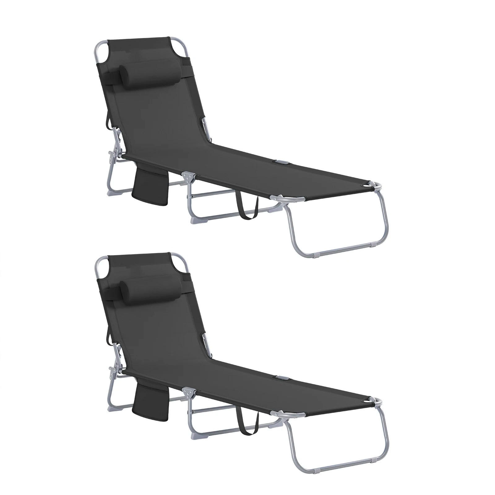 GARTENLIEGE 2er-Set Schwarz mit Tasche & Kopfkissen - Schwarz, Textil/Metall (195/58cm) - Kaket