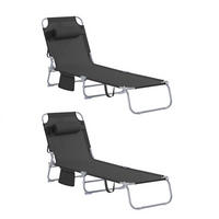 GARTENLIEGE 2er-Set Schwarz mit Tasche & Kopfkissen - Schwarz, Textil/Metall (195/58cm) - Kaket