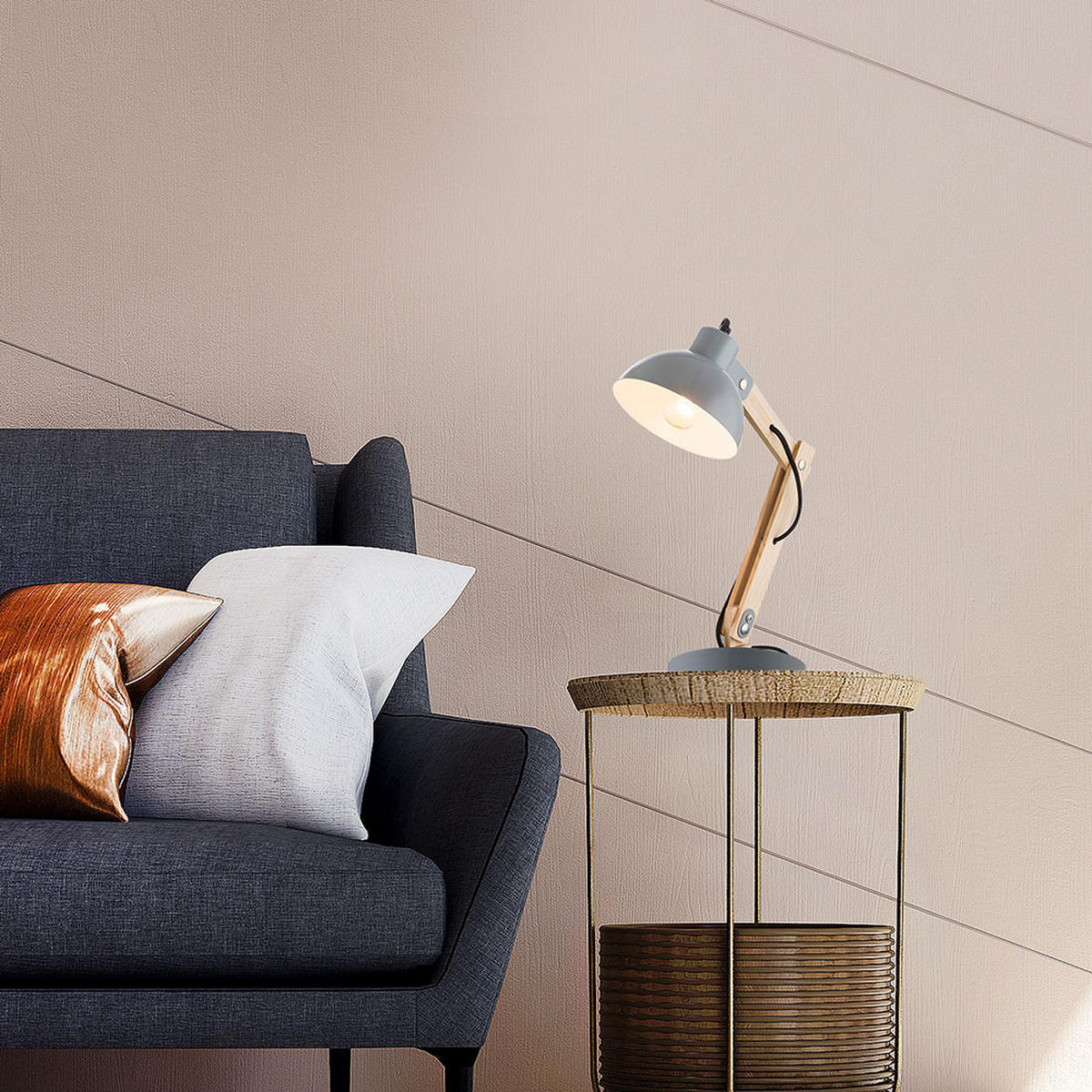 LED SCHREIBTISCHLEUCHTE Holzoptik Grau - Grau, Holz (32/16/45cm) - Globo Lighting