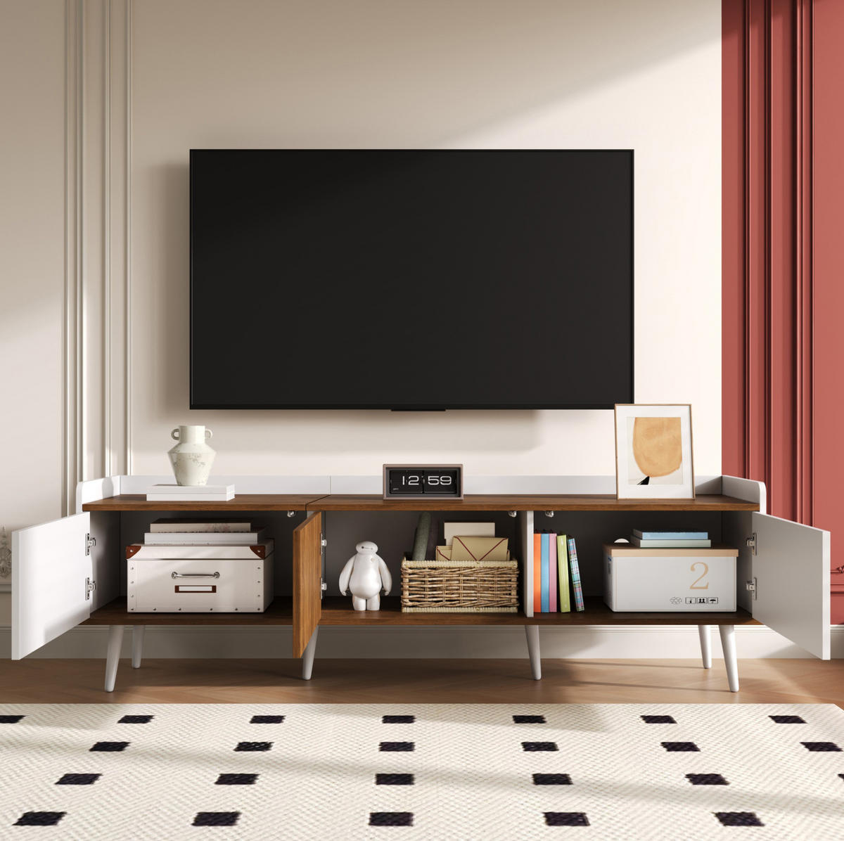 TV-ELEMENT mit 3 Türen 160 x 39 cm Weiß/Natur - Weiß, Holzwerkstoff (39/49.5/160cm) - Beauniv