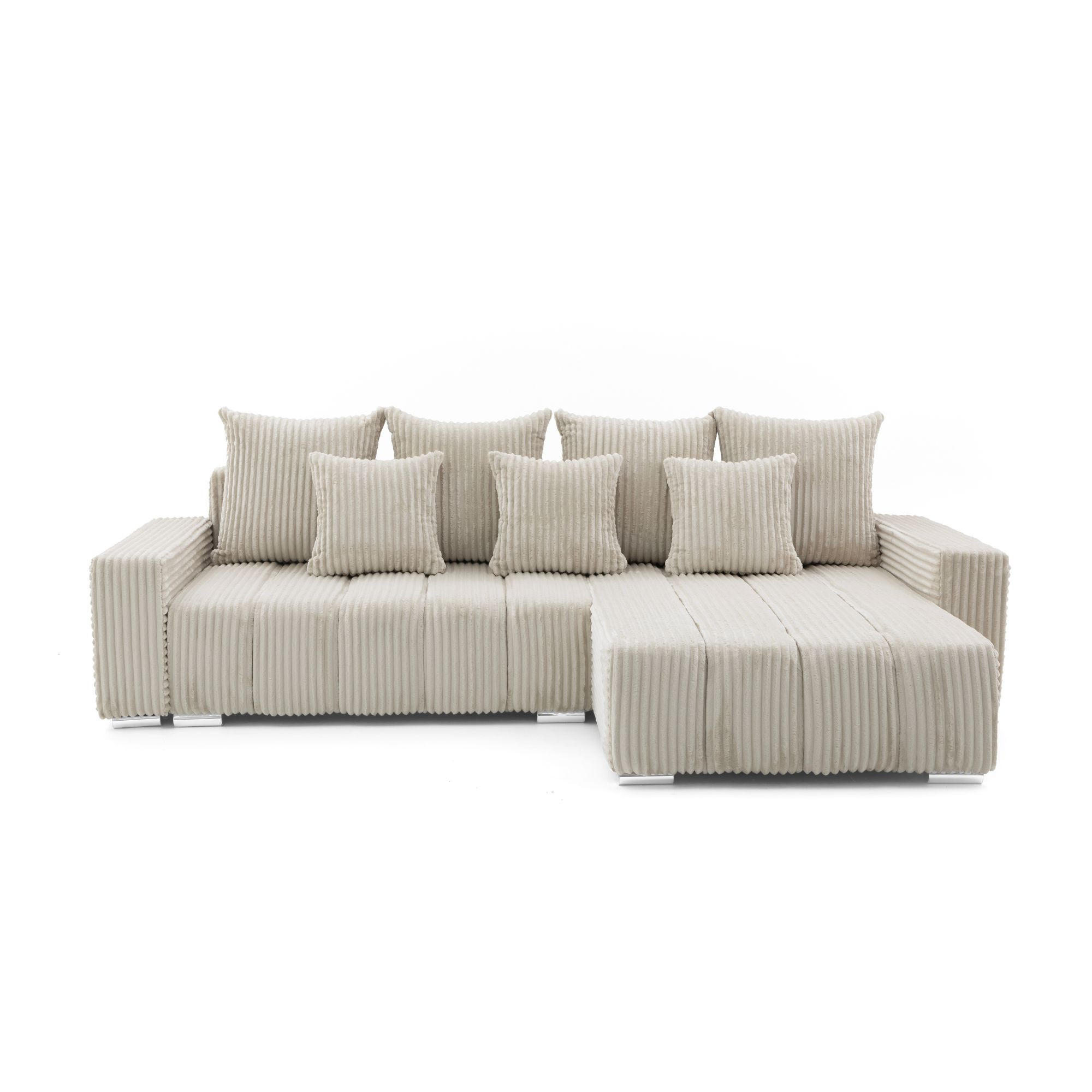 ECKSOFA PIANO L Rechts mit Schlaffunktion 137x234 Cord Beige - Beige/Silberfarben, Holz/Textil (178/278cm) - Muffo