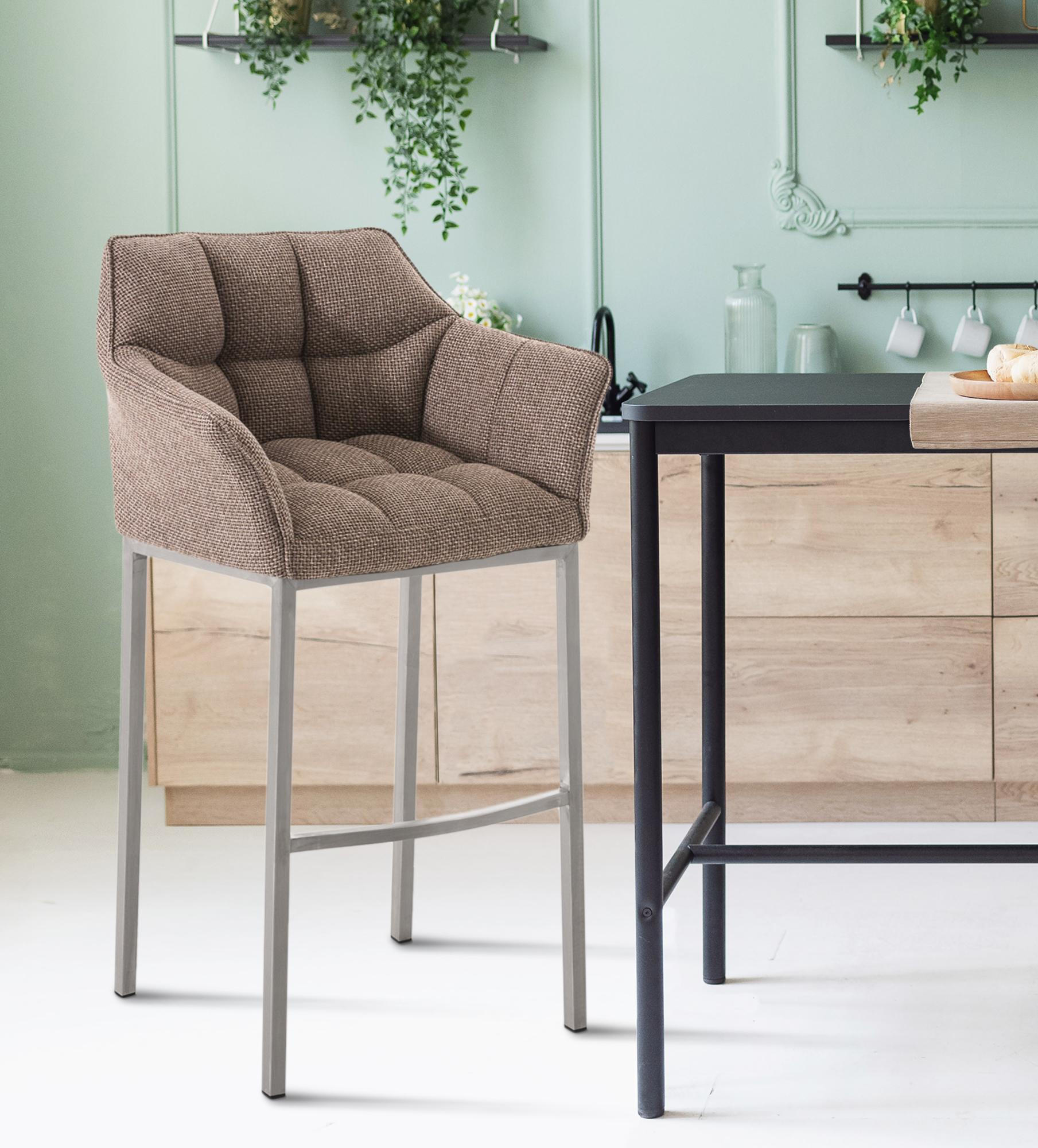 BARHOCKER 2er Set Stoff terrabraun - Edelstahlfarben/Dunkelbraun, Textil/Metall (64/110/48cm) - CLP