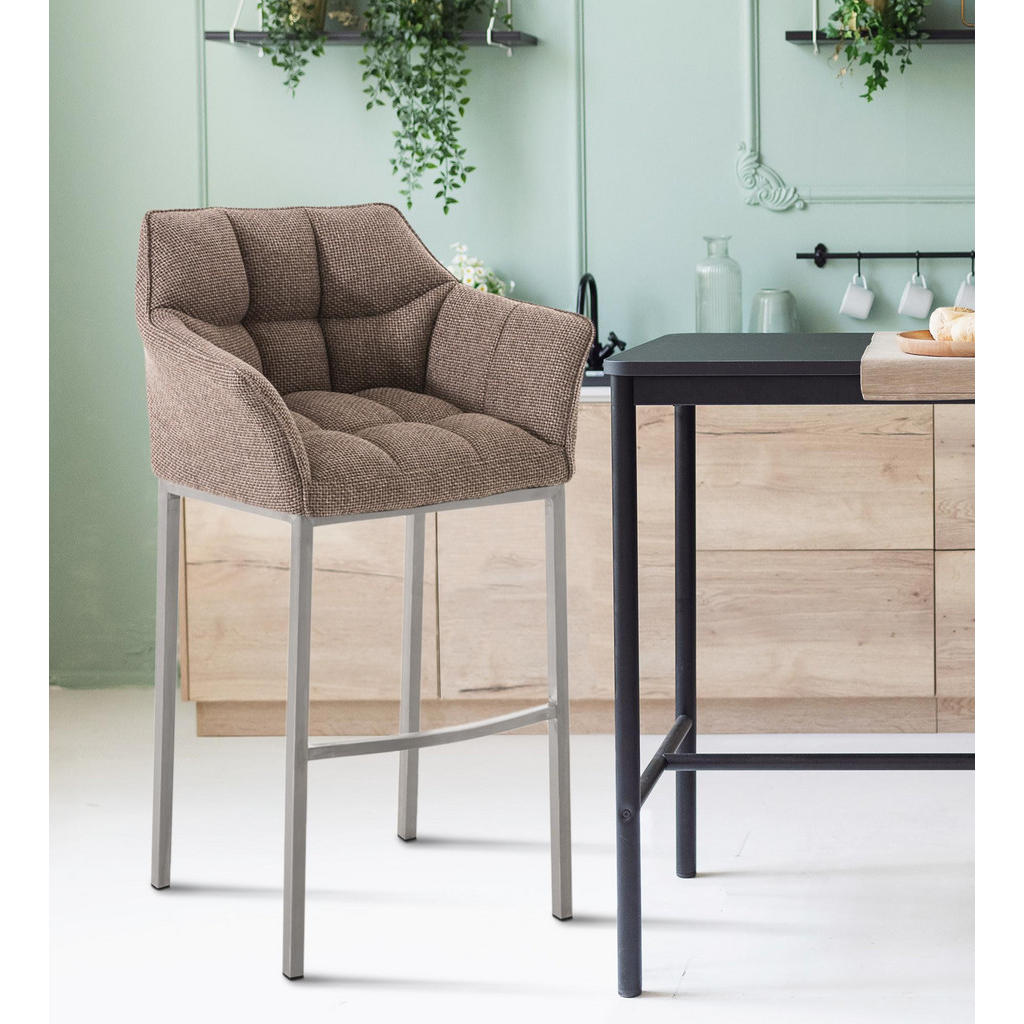 Thumbnail - CLP Barhocker, Dunkelbraun, Edelstahl, Textil, 64x110x48 cm, Esszimmer, Barmöbel, Barhocker