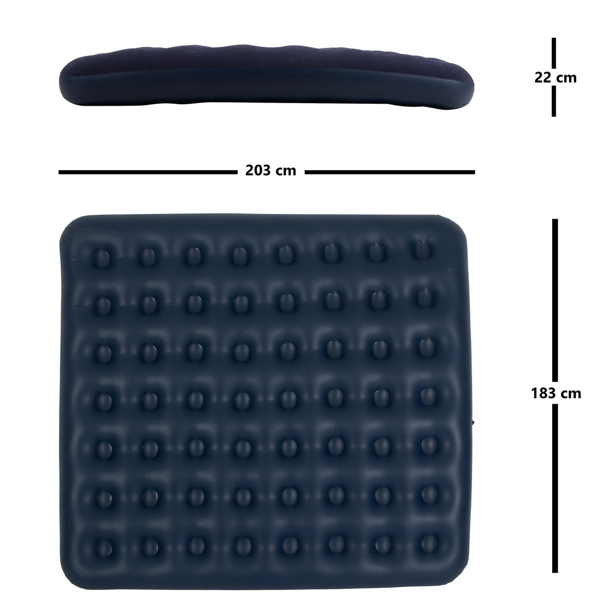 LUFTBETT Luftmatratze Camping 2 Personen 203x183x22cm blau aufblasbar ohne Pumpe - Blau, Kunststoff (183/203cm) - Avenli